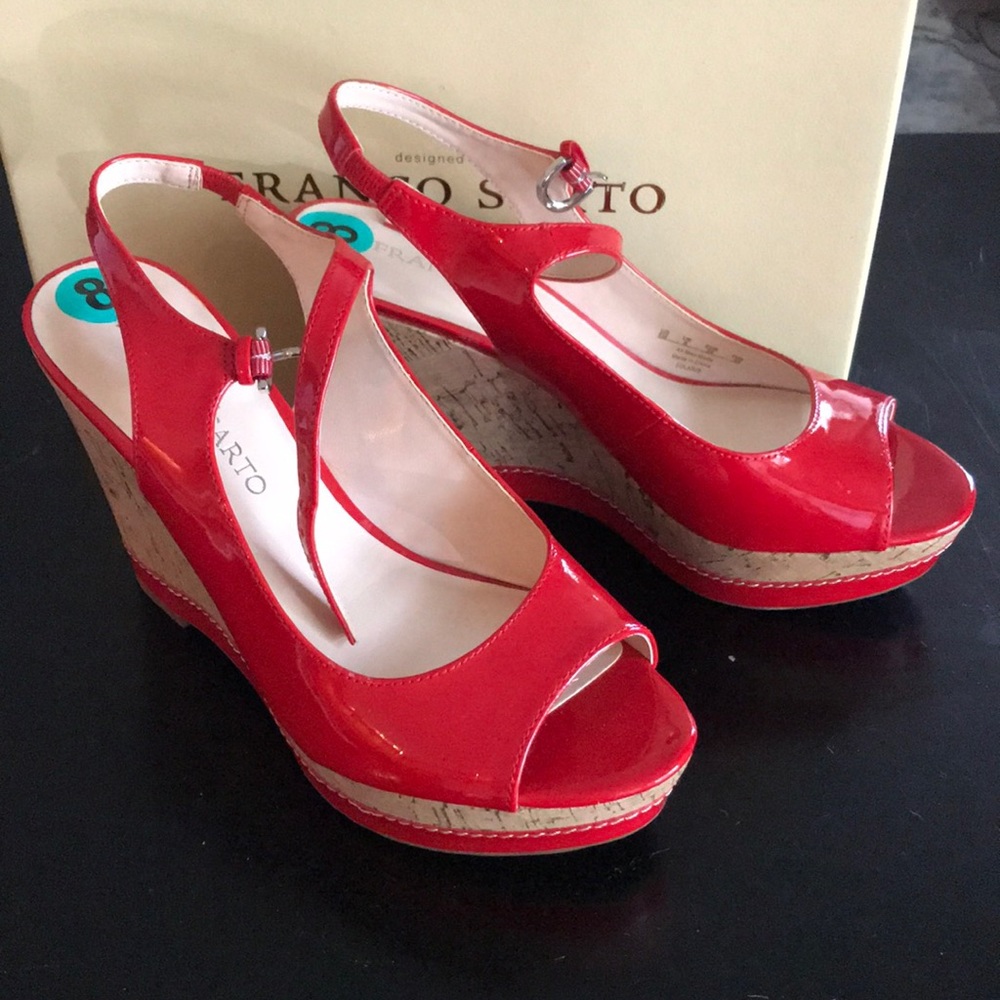 Red patent leather wedges!